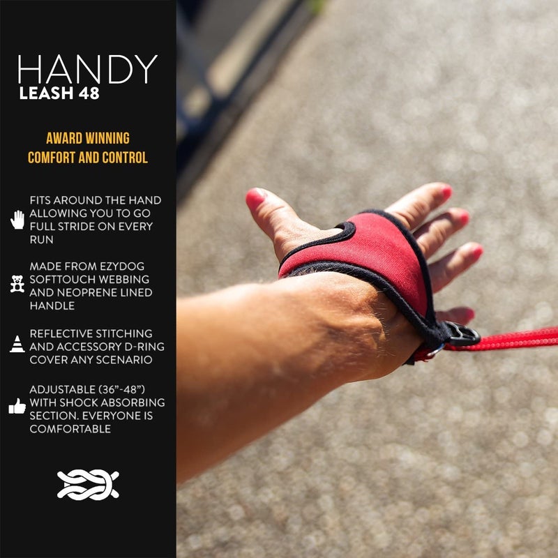 EzyDog Handy 48 Bungee Dog Leash - The Best Hands-Free Running Leash Training Lead with Superior Control and Reflective Stitching - Zero Shock Shock-Absorbing Technology (Adjustable 36â€ - 48â€, Red) - Image 1